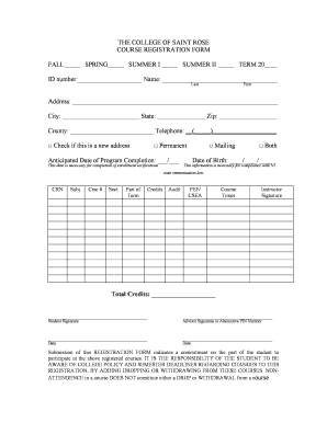 College of Saint Rose Course Registration Form
