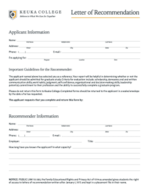 Letter of Recommendation Form