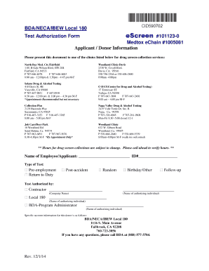 BDA Drug Screen Authorization Form