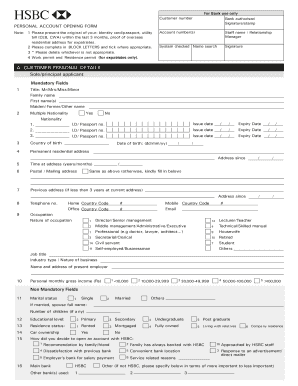 Personal Account Opening Form