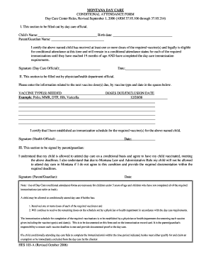 Montana Day Care Conditional Attendance Form