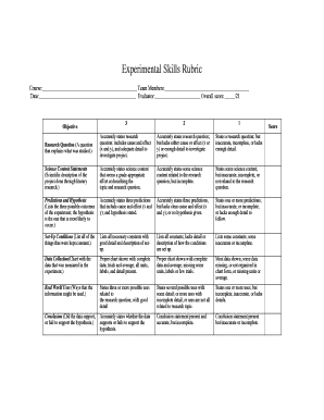 Experimental Skills Rubric