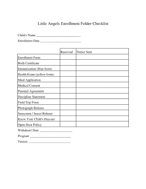Little Angels Enrollment Checklist