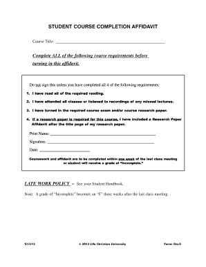 Student Course Completion Affidavit