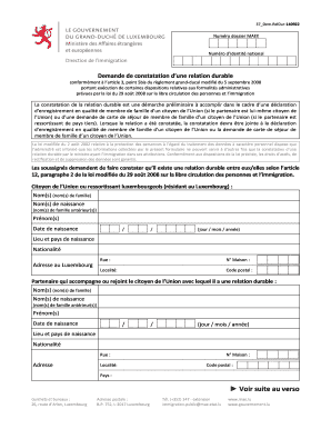 Demande de constatation d’une relation durable