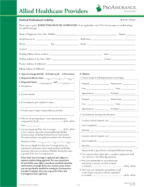 Medical Professional Liability Insurance Application