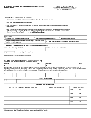 Connecticut Change of Address and Organ Donor Status Form