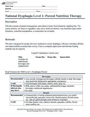 National Dysphagia Diet Level 1 Form