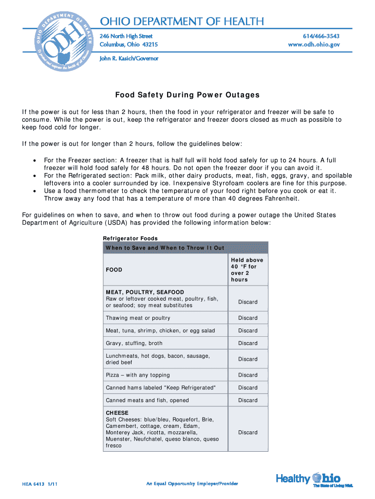 Fillable Online Food Safety During Power Outages Fax Email Print