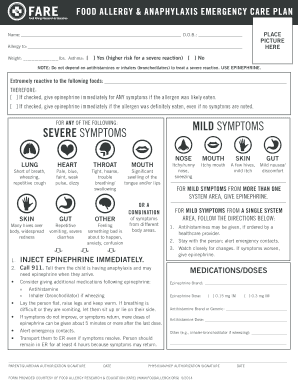 Food Allergy Emergency Action Plan