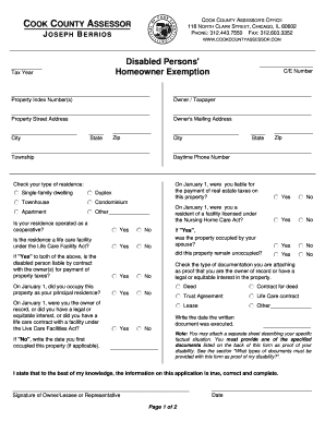 Disabled Persons' Homeowner Exemption Form