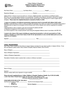 Valley Children's Hospital Religious Exemption Request Form