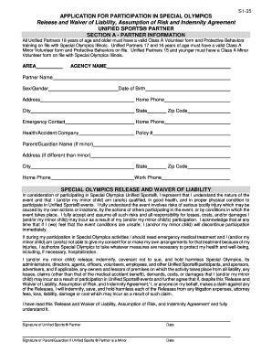 Special Olympics Participation Application and Waiver