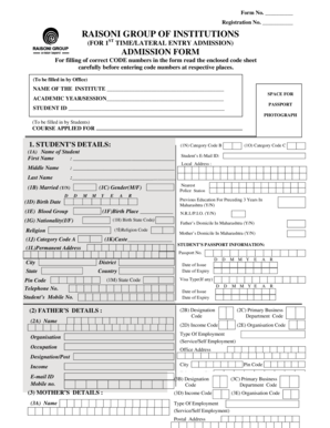 Raisoni Group of Institutions Admission Form