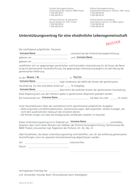 Unterstützungsvertrag für eine eheähnliche Lebensgemeinschaft