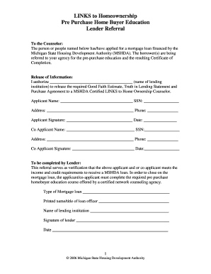 Michigan Homebuyer Education Referral Form