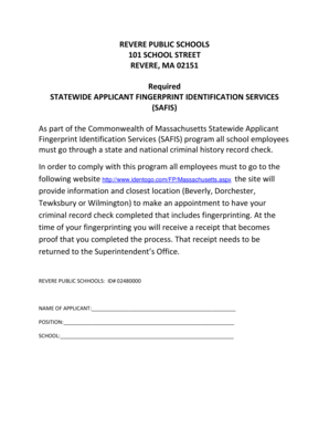Massachusetts SAFIS Fingerprinting Form