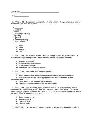 Suicide Prevention and Positive Mental Attitude Quiz