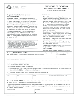 Certificate of Exemption for Multijurisdictional Vehicles