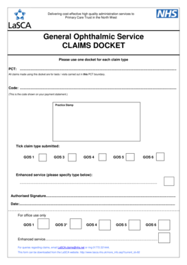 General Ophthalmic Service Claims Docket