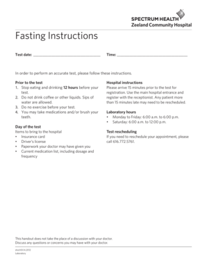 Fasting Instructions for Medical Test