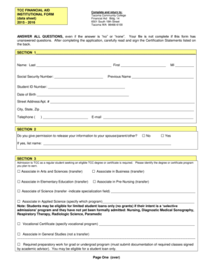 Tacoma Community College Financial Aid Form