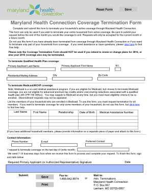 Maryland Health Connection Coverage Termination Form