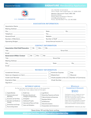 US Chamber of Commerce Signature Membership Application