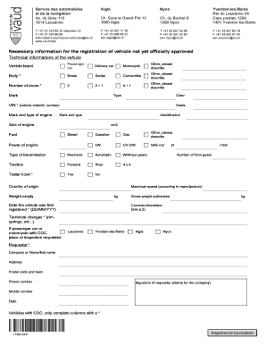 Formulaire d'immatriculation de véhicule