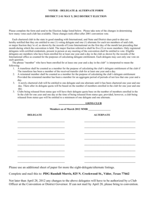 Lions Club Voter Delegate Form