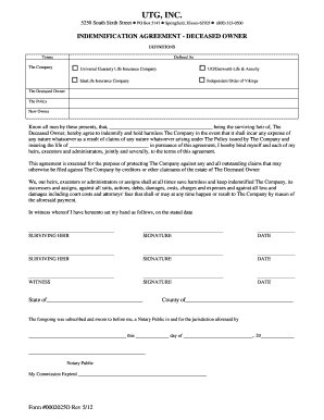 Indemnification Agreement for Deceased Owner