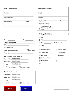 Central Copy Department Order Form
