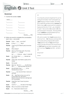Unit 3 Test Grammar and Vocabulary