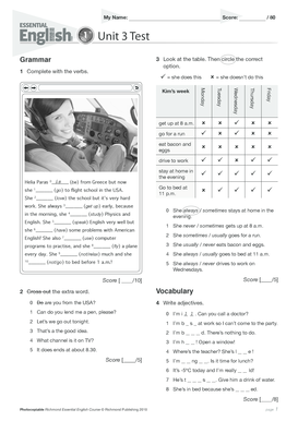 Unit 3 Test Grammar and Vocabulary Worksheet