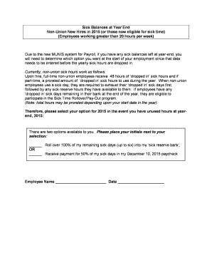 Sick Time Rollover/Pay-Out Form