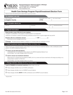 Health Care Savings Program Payroll/Investment Election Form