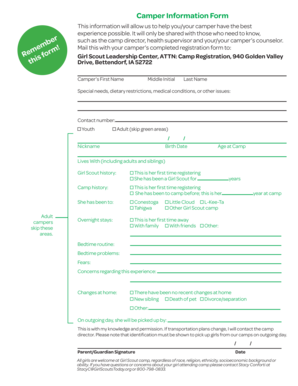 Girl Scout Camper Information Form