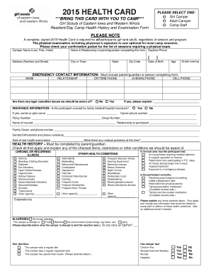 2015 Girl Scouts Health Card