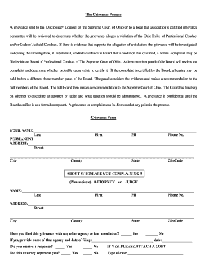 Ohio Attorney Grievance Form