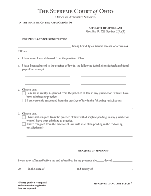 Affidavit for Pro Hac Vice Registration