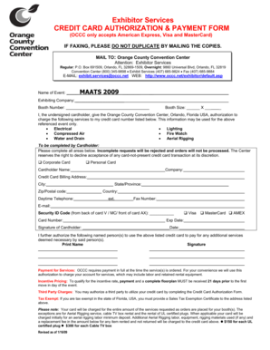 Orange County Convention Center Credit Card Authorization Form