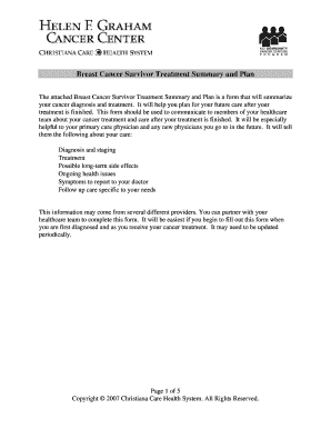 Breast Cancer Survivor Treatment Summary and Plan