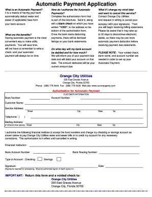 Orange City Utilities Automatic Payment Authorization