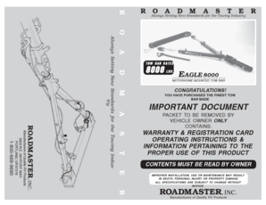 Roadmaster Eagle 8000 Tow Bar Warranty and Registration