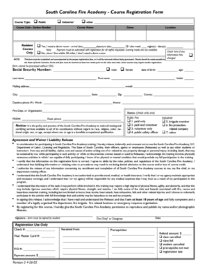 South Carolina Fire Academy Course Registration Form