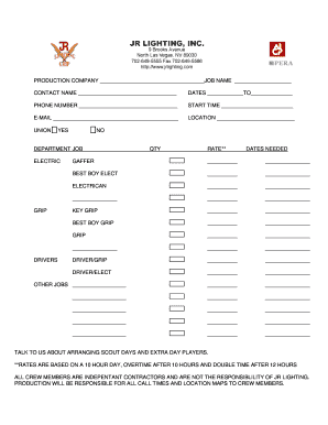 Production Crew Call Sheet