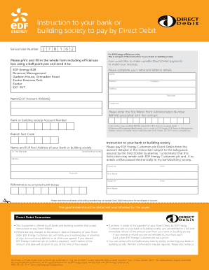 EDF Energy Direct Debit Instruction Form