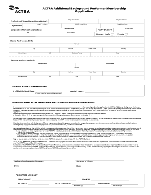 ACTRA Additional Background Performer Membership Application