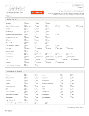 Adult Health History Form