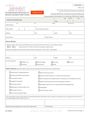 Authorization for Release of Medical Records